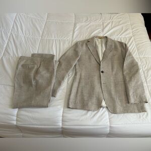 Suitsupply pure linen tan check suit 42R